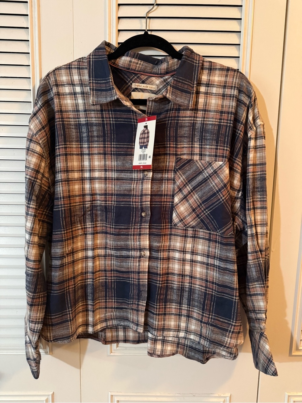 Women’s Blue and Brown Plaid Button-Up Shirt
